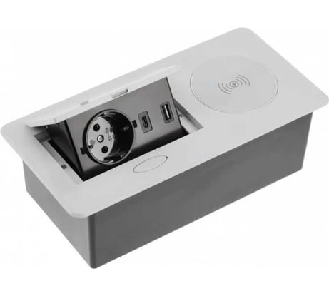 Выдвижной блок розеток SETE выдвижная розетка с 1 EURO розеткой, 2 USB, беспроводная зарядка, серая, SBT-1UCW-80