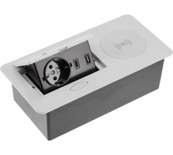 Выдвижной блок розеток SETE выдвижная розетка с 1 EURO розеткой, 2 USB, беспроводная зарядка, серая, SBT-1UCW-80 1