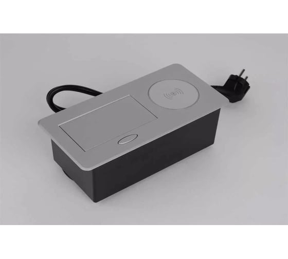 Выдвижной блок розеток SETE выдвижная розетка с 1 EURO розеткой, 2 USB, беспроводная зарядка, серая, SBT-1UCW-80