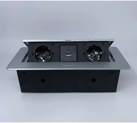 Выдвижной встраиваемый блок розеток Inrior выдвижная розетка, на 2 EURO розетки и 2 USB-A+C, серый, TORO-33-80