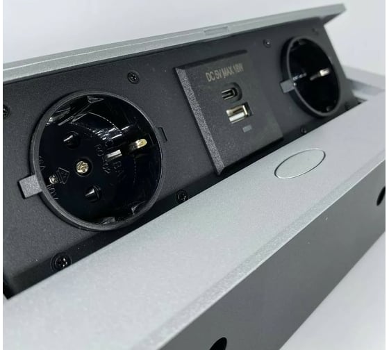 Выдвижной встраиваемый блок розеток Inrior выдвижная розетка, на 2 EURO розетки и 2 USB-A+C, серый, TORO-33-80
