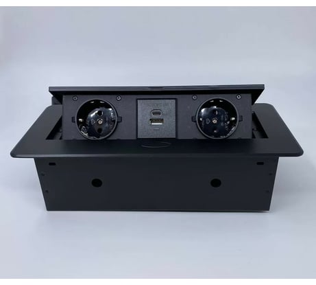 Выдвижной встраиваемый блок розеток Inrior выдвижная розетка, на 2 EURO розетки и 2 USB-A+C, черный, TORO-33-20