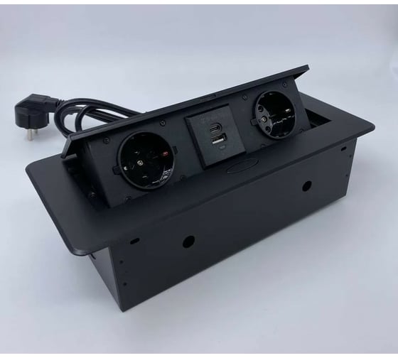 Выдвижной встраиваемый блок розеток Inrior выдвижная розетка, на 2 EURO розетки и 2 USB-A+C, черный, TORO-33-20