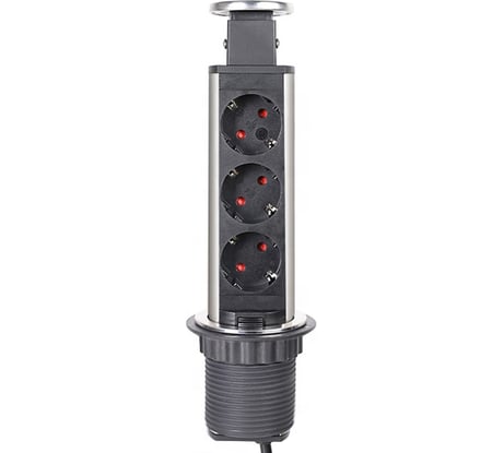 Выдвижной встраиваемый розеточный блок Inrior выдвижная розетка, на 3 EURO розетки, стальной, RUFH-90