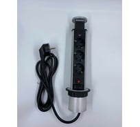 Выдвижной встраиваемый розеточный блок Inrior выдвижная розетка, на 3 EURO розетки с предохранителем, серый, RUFH-02-80