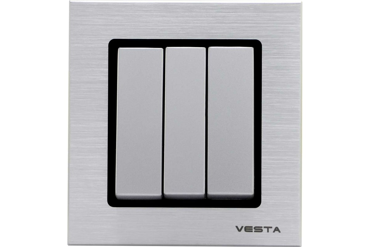 Трехклавишный выключатель Vesta Electric Exclusive Silver Metallic