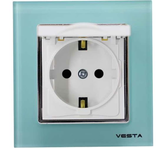 Одинарная розетка Vesta Electric Exclusive Blue с заземлением с крышкой FRZ00041016SIN