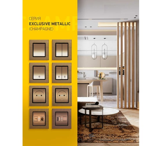 Двойная розетка Vesta Electric Exclusive Champagne Metallic без заземления FRZ00041020BSH