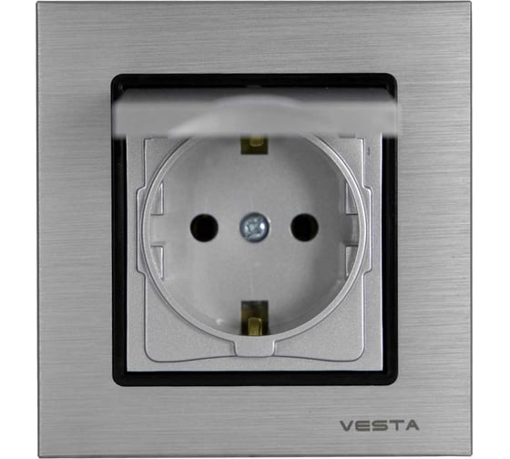 Одинарная розетка Vesta Electric Exclusive Silver Metallic с заземлением с крышкой FRZ00041013SER 1