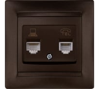 Розетка телефонная RJ11 + компьютерная RJ45 TDM ELECTRIC шоколад, серия "Лама" SQ1815-0519