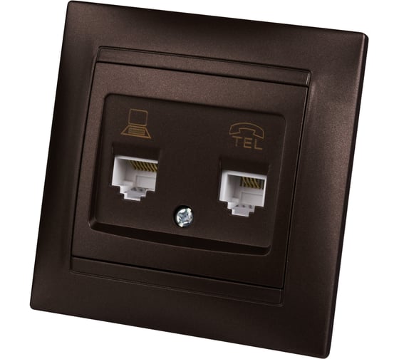 Телефонная розетка TDM ELECTRIC RJ11 + компьютерная RJ45, шоколад, Лама SQ1815-0519