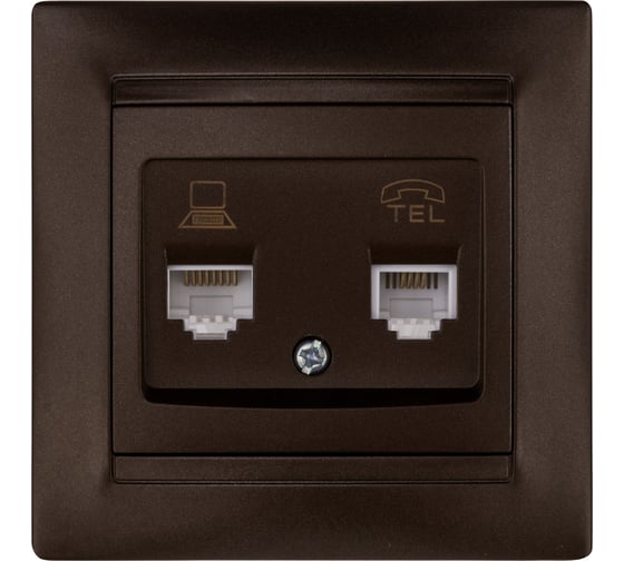 Телефонная розетка TDM ELECTRIC RJ11 + компьютерная RJ45, шоколад, Лама SQ1815-0519