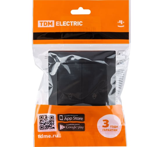 2-клавишный выключатель на 2 направления TDM ELECTRIC 10А графит Лама SQ1815-0607