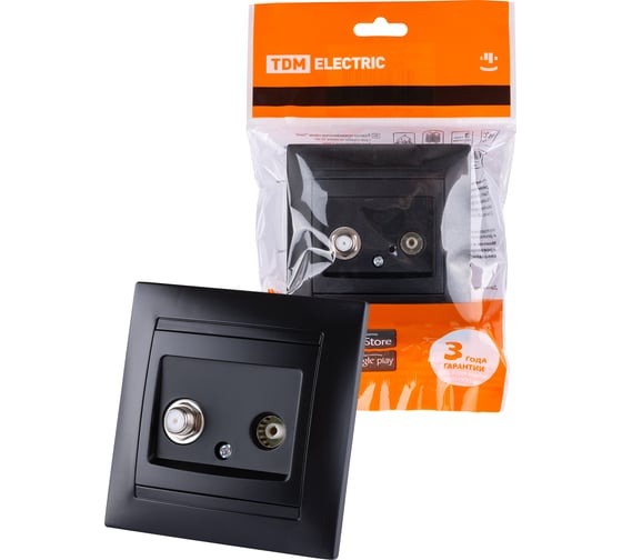 Розетка TDM ELECTRIC TV мама + SAT F-разъем, 0-2400МГц, графит, Лама SQ1815-0620