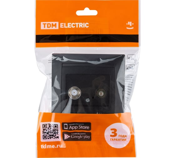 Розетка TDM ELECTRIC TV мама + SAT F-разъем, 0-2400МГц, графит, Лама SQ1815-0620