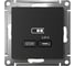 Розетка USB Systeme Electric ATLASDESIGN тип-C 65W высокоскор.заряд. QC, PD, механизм, КАРБОН ATN001027 1
