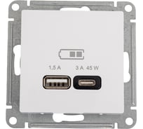 Розетка USB Systeme Electric ATLASDESIGN A + тип-C 45W высокоскор.заряд. QC, PD, механизм, БЕЛЫЙ ATN000129
