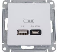 Розетка USB Systeme Electric ATLASDESIGN A + тип-C 45W высокоскор.заряд. QC, PD, механизм, БЕЛЫЙ ATN000129