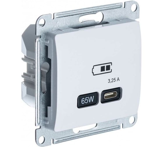Розетка USB Systeme Electric GLOSSA тип-С 65W высокоскор.заряд. QC, PD, механизм, БЕЛЫЙ GSL000127