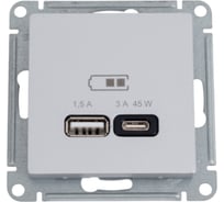 Розетка USB Systeme Electric ATLASDESIGN A + тип-C 45W высокоскор.заряд. QC,PD, механизм, АЛЮМИНИЙ ATN000329