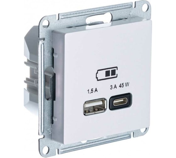 Розетка USB Systeme Electric ATLASDESIGN A + тип-C 45W высокоскор.заряд. QC,PD, механизм, ЖЕМЧУГ ATN000429 1