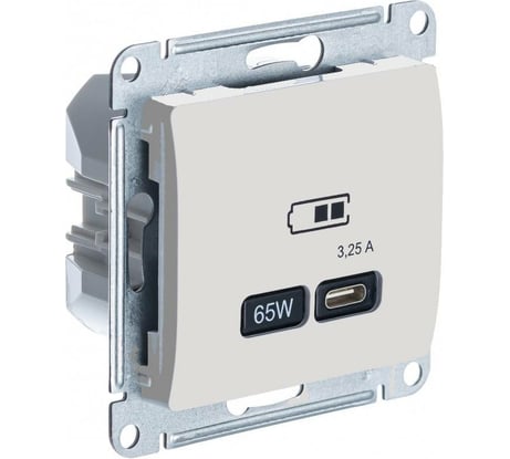 Розетка USB Systeme Electric GLOSSA тип-C 65W высокоскор.заряд. QC, PD, механизм, БЕЖЕВЫЙ GSL000227