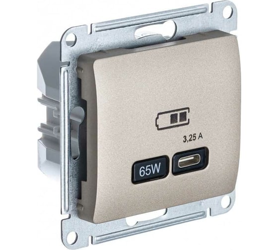 Розетка USB Systeme Electric GLOSSA тип-C 65W высокоскор.заряд. QC, PD, механизм, ТИТАН GSL000427
