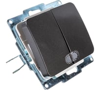 Двухклавишный выключатель с подсветкой СВЕТОЗАР ГАММА без вставки и рамки, цвет темно-серый металлик, 10A/250B SV-54135-DM