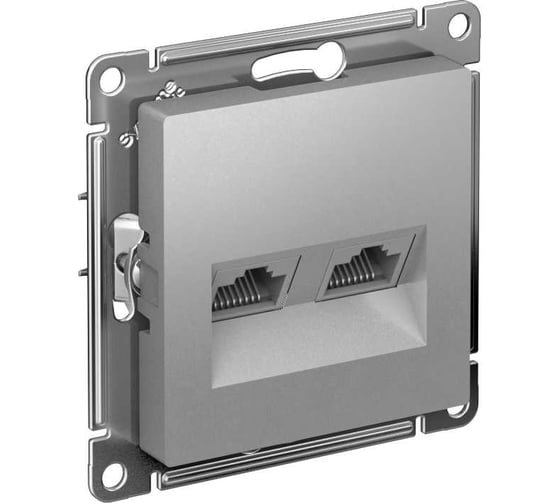 Двойная компьютерная розетка Systeme Electric ATLASDESIGN RJ45+RJ45, кат.6А, механизм, АЛЮМИНИЙ ATN000388 1