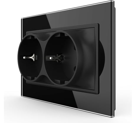 Электрическая двойная розетка LIVOLO 1 пост с заземлением, рамкой, защитными шторками 16A, цвет черный VL-C7CTF16A.TF16A-BP