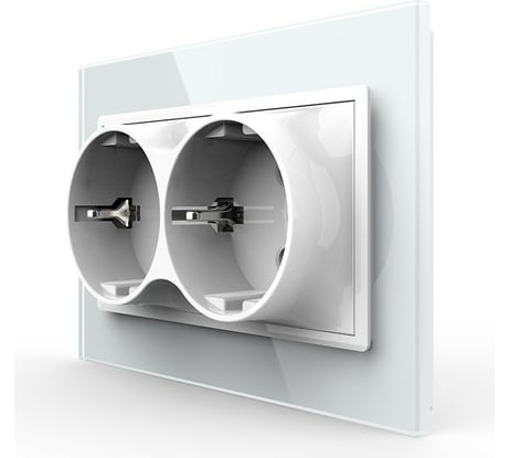 Электрическая двойная розетка LIVOLO 1 пост с заземлением, рамкой, защитными шторками 16A, цвет белый VL-C7CTF16A.TF16A-WP