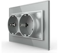 Электрическая двойная розетка LIVOLO 1 пост с заземлением, рамкой, защитными шторками 16A, цвет серый VL-C7CTF16A.TF16A-IP