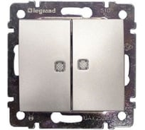 Выключатель Legrand двухклавишный с подсветкой Legrand Valena 10А 250В схема 5L безвинтовые зажимы алюминий 694344
