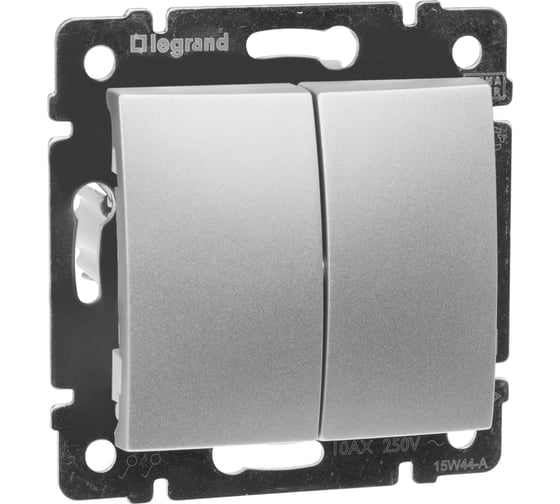 Переключатель Legrand двухклавишный Legrand Valena 10А 250В схема 6/2 безвинтовые зажимы алюминий 770108