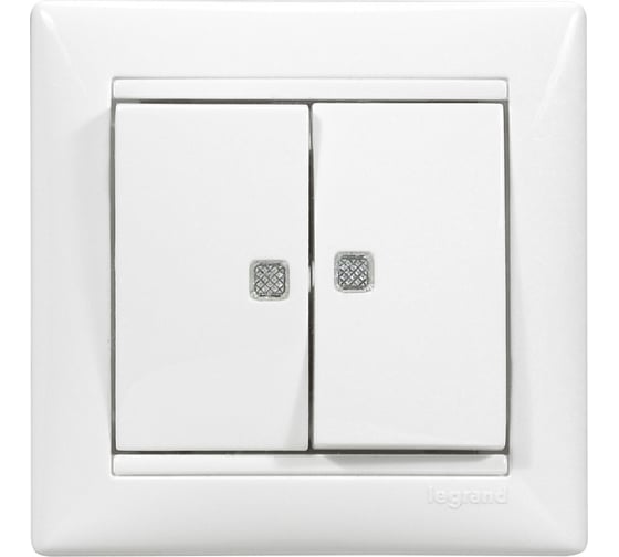 Выключатель Legrand двухклавишный с двумя индикаторами Legrand Valena 10А 250В схема 5TE безвинтовые зажимы белый 774213