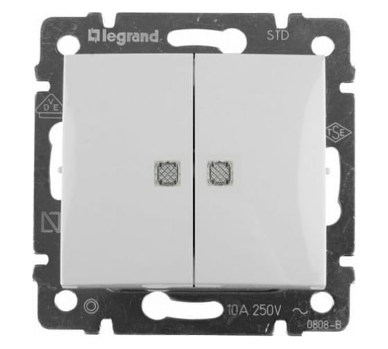 Двухклавишный выключатель Legrand, Valena с подсветкой белый 774428 694290 1