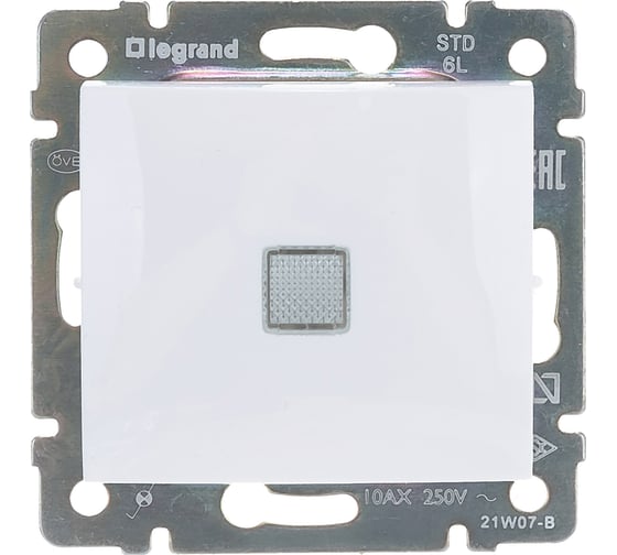Переключатель Legrand одноклавишный с подсветкой Legrand Valena 10А 250В схема 6L безвинтовые зажимы белый 694271