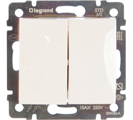 Переключатель Legrand двухклавишный Legrand Valena 10А 250В схема 6/2 безвинтовые зажимы белый 694266