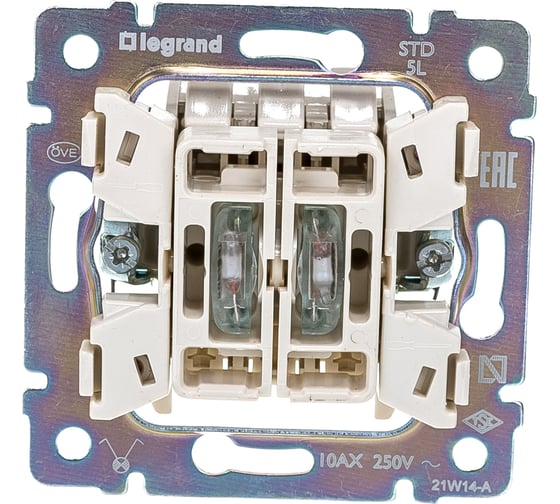 Двухклавишный выключатель Legrand Valena с подсветкой, слоновая кость 774328 695630
