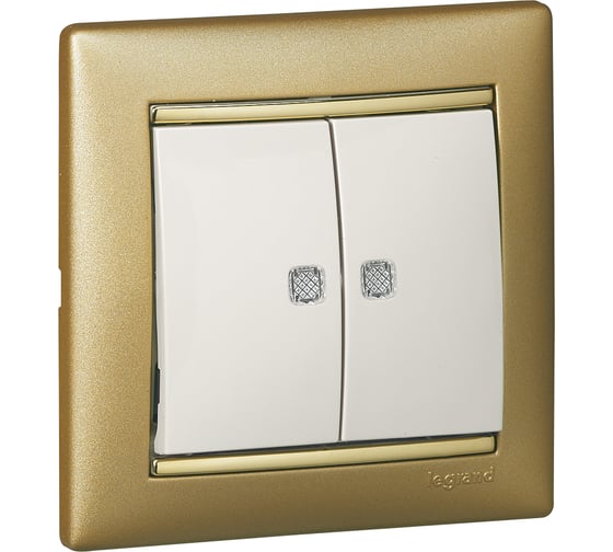 Выключатель Legrand двухклавишный с двумя индикаторами Legrand Valena 10А 250В схема 5TE безвинтовые зажимы слоновая кость 774113