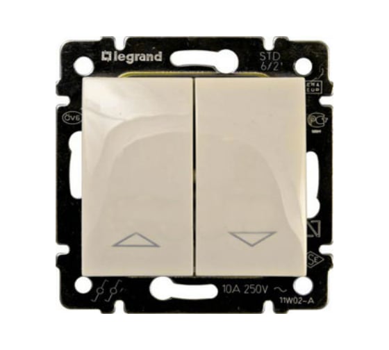 Переключатель Legrand двухклавишный с механической блокировкой Legrand Valena 10А 250В схема 1+6 безвинтовые зажимы слоновая кость 774304