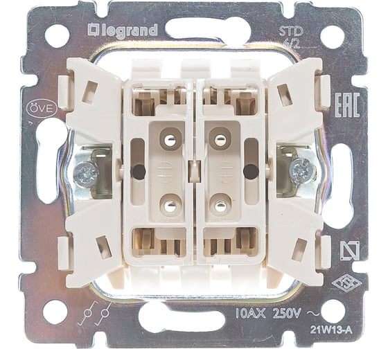 Переключатель Legrand двухклавишный Legrand Valena 10А 250В схема 6/2 безвинтовые зажимы слоновая кость 695604