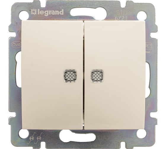 Переключатель Legrand двухклавишный с подсветкой Legrand Valena 10А 250В схема 6/2L безвинтовые зажимы слоновая кость 774112
