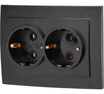 Двойная скрытая розетка ЮПИТЕР с заземлением Стандарт черная JP7423-03
