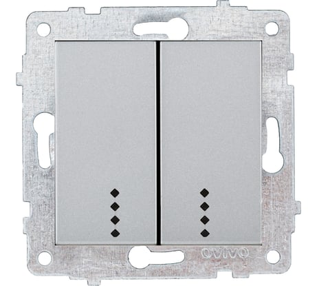 Механизм 2-клавишного выключателя OVIVO с подсветкой, серебро, 600-000210-203