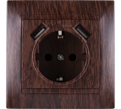 Розетка TDM ELECTRIC 2П+З 16А 250В + 2 USB порта 2,1А 5В венге "Лама" SQ1815-0442