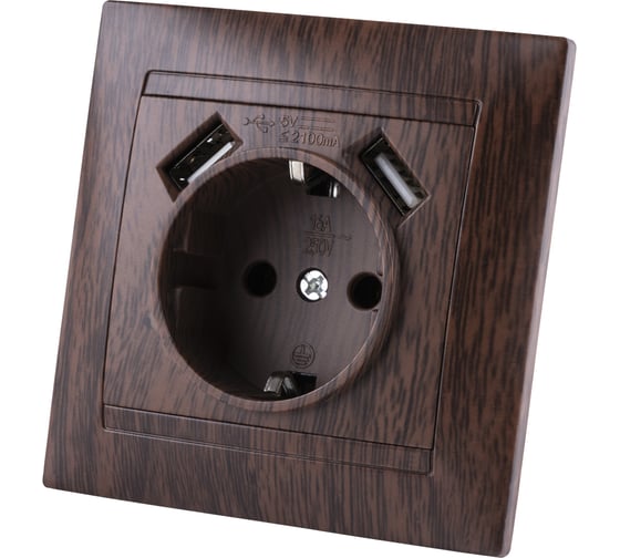 Розетка TDM ELECTRIC 2П+З 16А 250В + 2 USB порта 2,1А 5В венге "Лама" SQ1815-0442