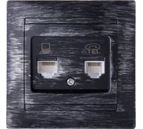 Розетка телефонная RJ11 + компьютерная RJ45 TDM ELECTRIC старинное серебро, серия "Лама" SQ1815-0660