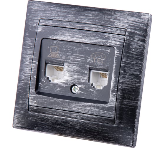 Розетка TDM ELECTRIC телефонная RJ11 + компьютерная RJ45 старинное серебро "Лама" SQ1815-0660
