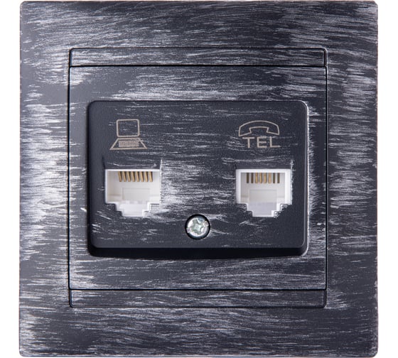 Розетка TDM ELECTRIC телефонная RJ11 + компьютерная RJ45 старинное серебро "Лама" SQ1815-0660